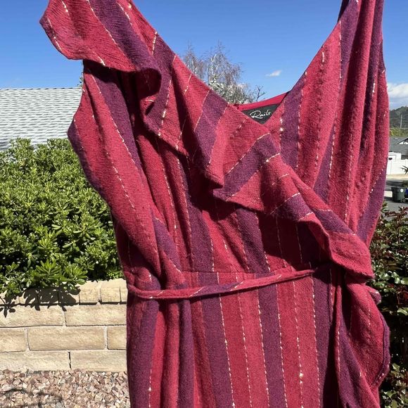 Rails Ariel Ruffle Wrap Dress Striped Rouge Midi Size Small - Picture 6 of 9